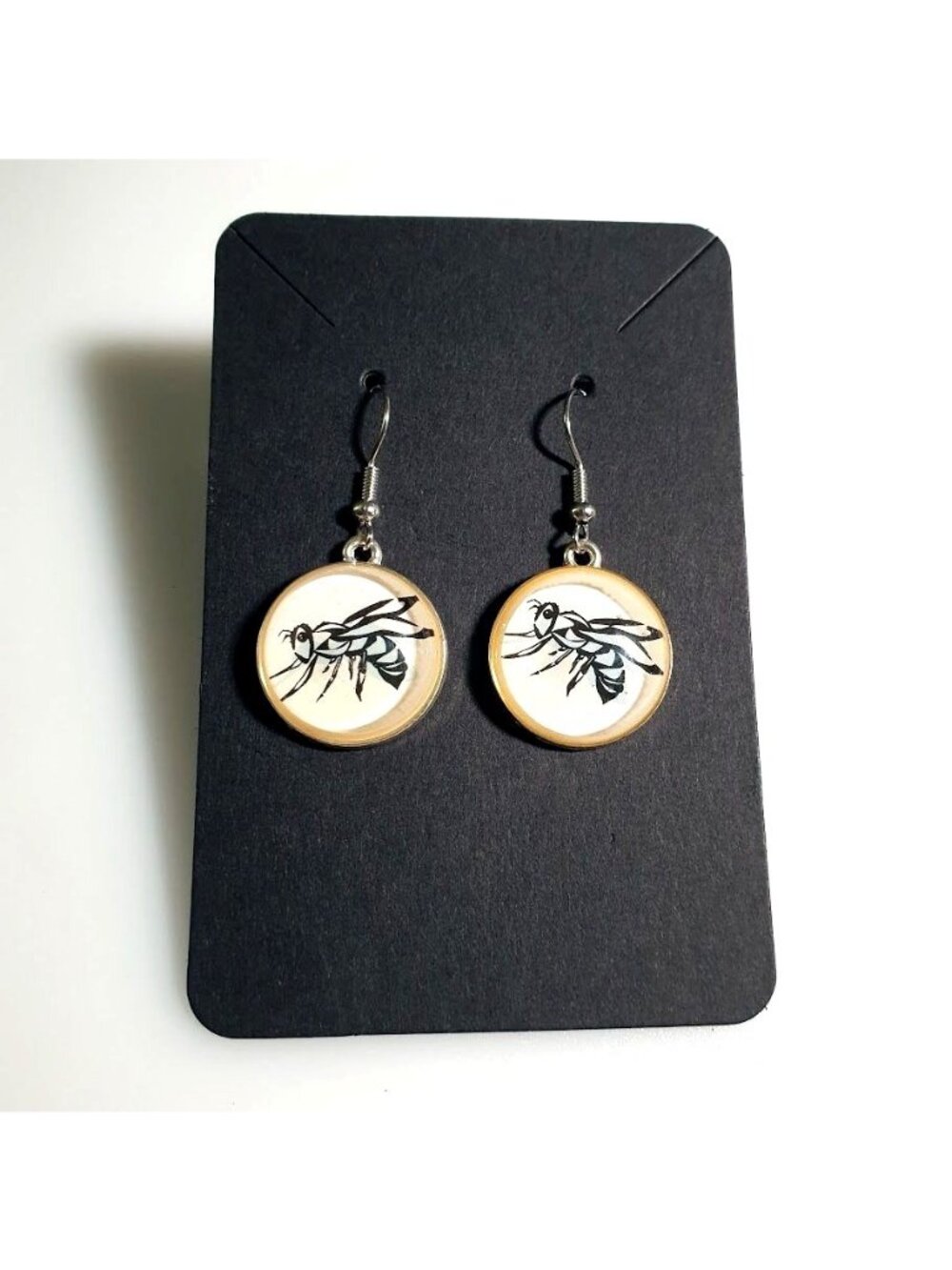 Bee Insect Round Drop Earrings Lightweight Hook Handcrafted Unique Style
